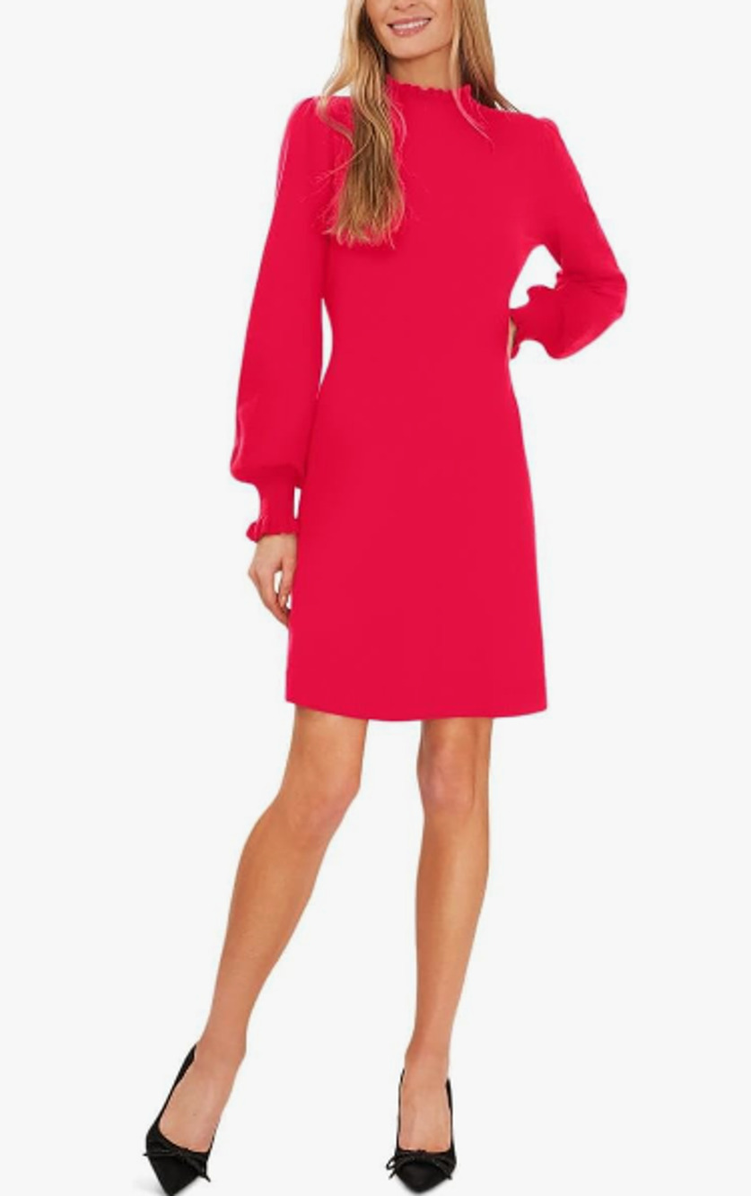 CECE Women's Ruffled Sweater Dress XL Rich Magenta Pink Long Sleeve Short NWT